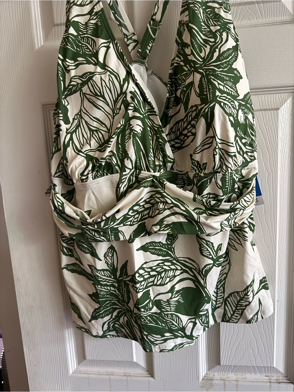 Green Leaf Print Halter Tankini Top